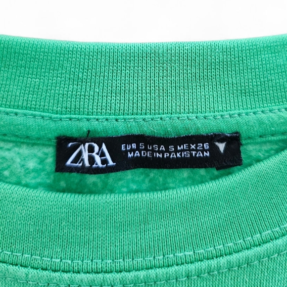 Zara Bright Green Cropped Crew Neck Sweater, Size S - Picture 6 of 6
